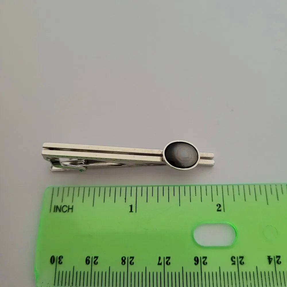 Jaldan Match Match Vintage Cufflinks Tie Clip Set Black Mother Of Pearls Silver